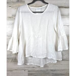 Bryn Walker Womens L White Linen Fran Blouse 3/4 Sleeve High Low Luxury Top